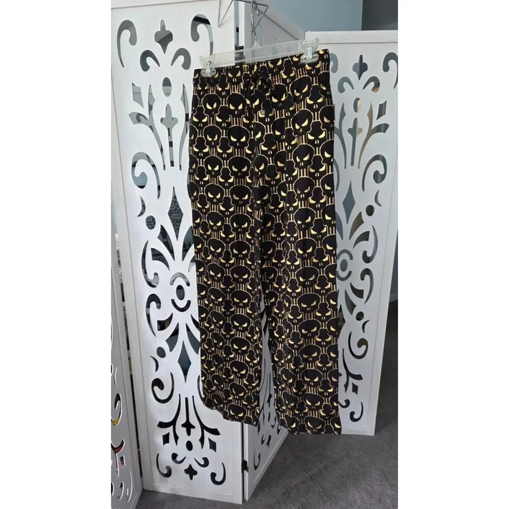 Marvel Punisher Skull Pajama Pants Black Gold Lounge Sleepwear Size Small